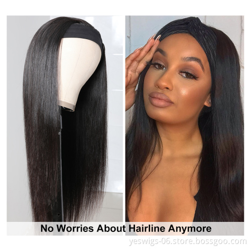 Virgin Brazilian Cuticle Aligned 100%Human Hair Headband Wig For Black Women Wholesale Glueless Non Lace Wig Customized Styles